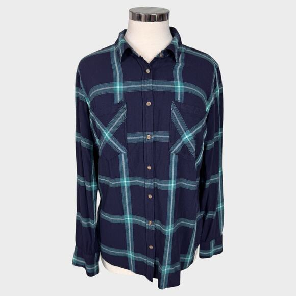 A New Day XL Button Front Blue Green Plaid Shirt 100% Rayon - Picture 1 of 7